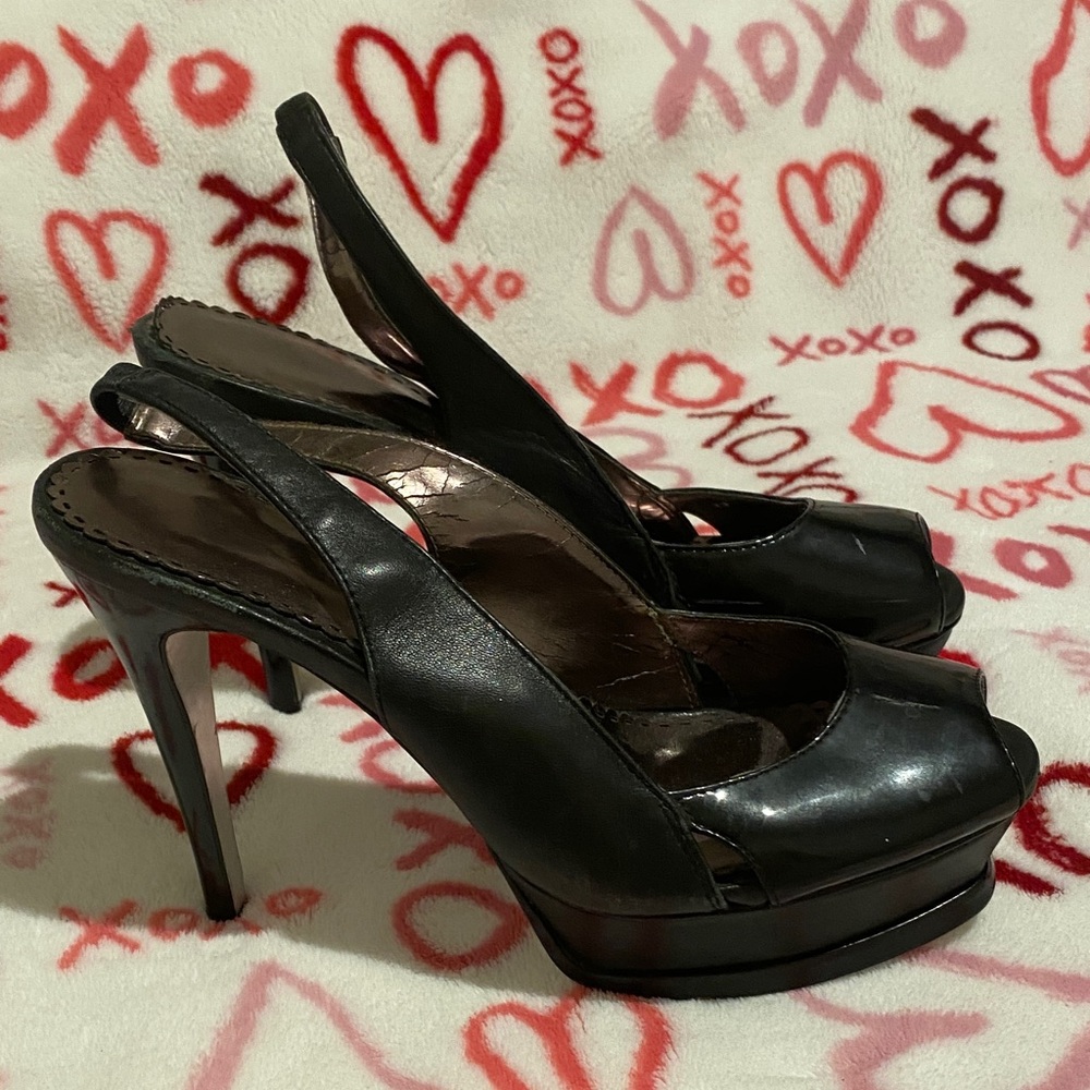 bebe Black Platform Slingback Heels
